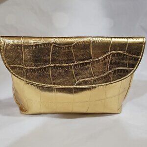 Estee Lauder Metallic Gold Tone, Snap Closure Cosmetic Bag Used